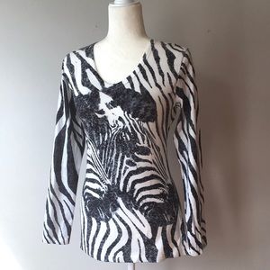 Pierri | NWT | Zebra Print V-neck Sweater animal